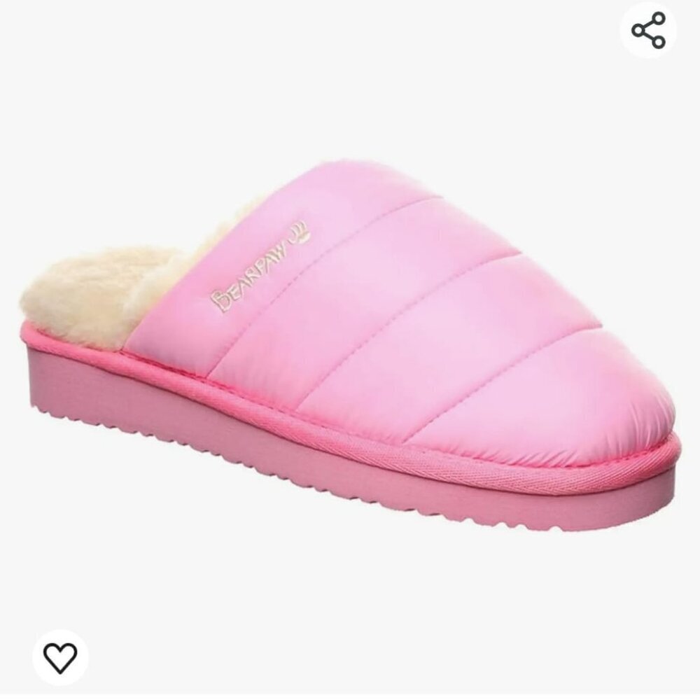 NWT Bearpaw Pink Sherpa Lined Warm Slip On Puffy Women's Slippers